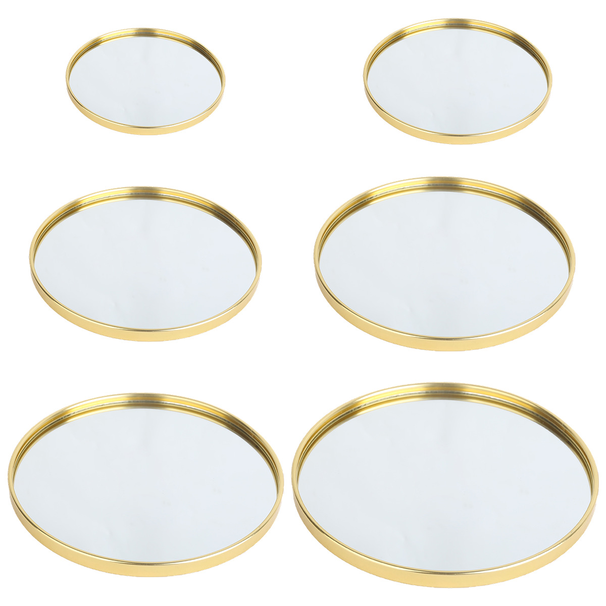 Decorative Mirror - Gold‑Toned Round Mirror Tray, Desktop Storage