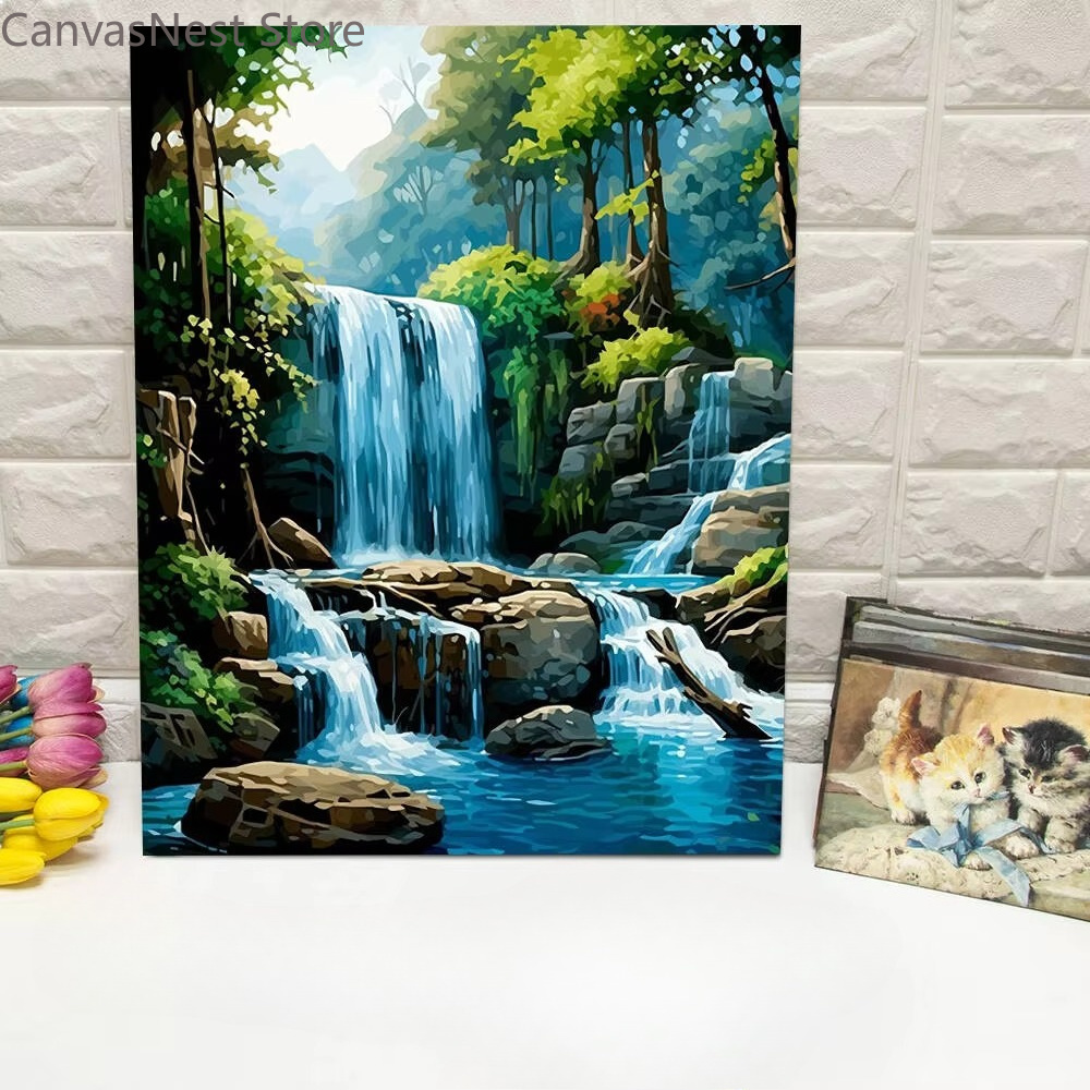 Abstract Canvas Set - Forest Waterfall Canvas Wall Art Set