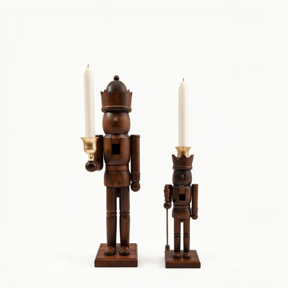 Candle Holder Decor - Vintage Style Nutcracker With Gold Candle