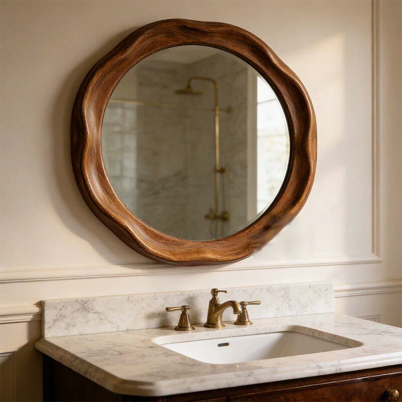 Decorative Mirror - French Style Round Wooden Wall Mirror