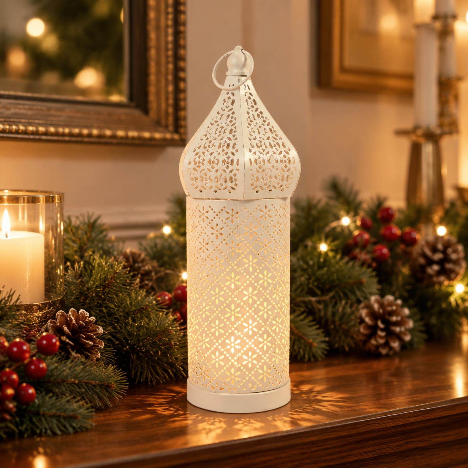 White Iron Moroccan Lantern Ca - Candle Holder Decor review and price